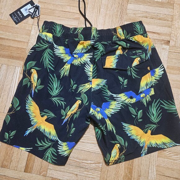 RVCA Mens VA Elastic Board Shorts Small 17" Parrot Print AVYBS00147 Swim Trunks - Picture 2 of 9